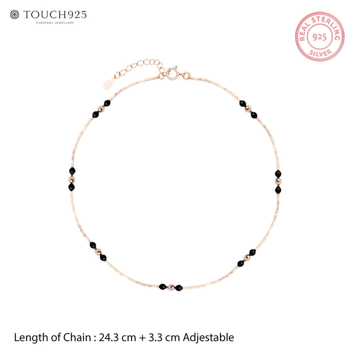 Black Beaded Silver Anklet