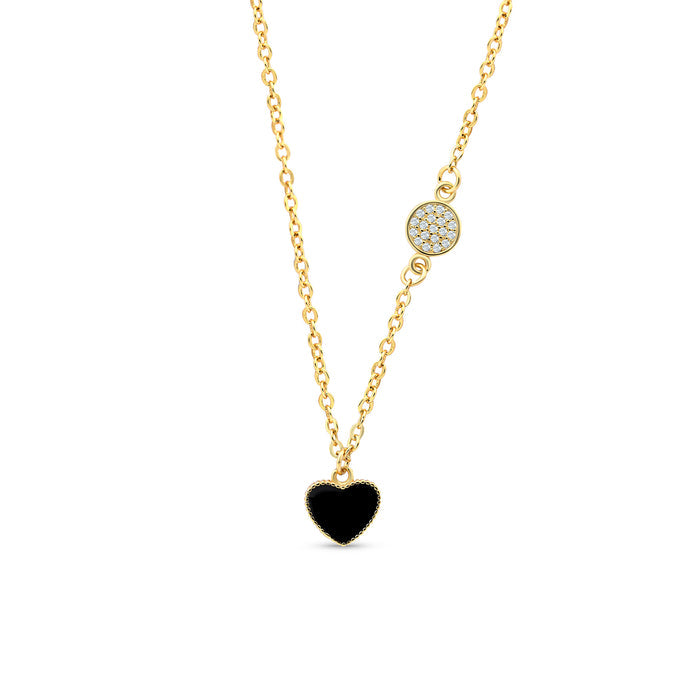 Black Heart Pavé Disc Necklace