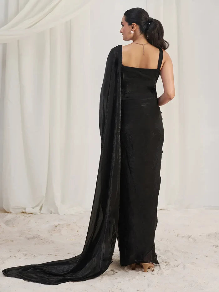 Black Organza Party Wear Saree With Handwork