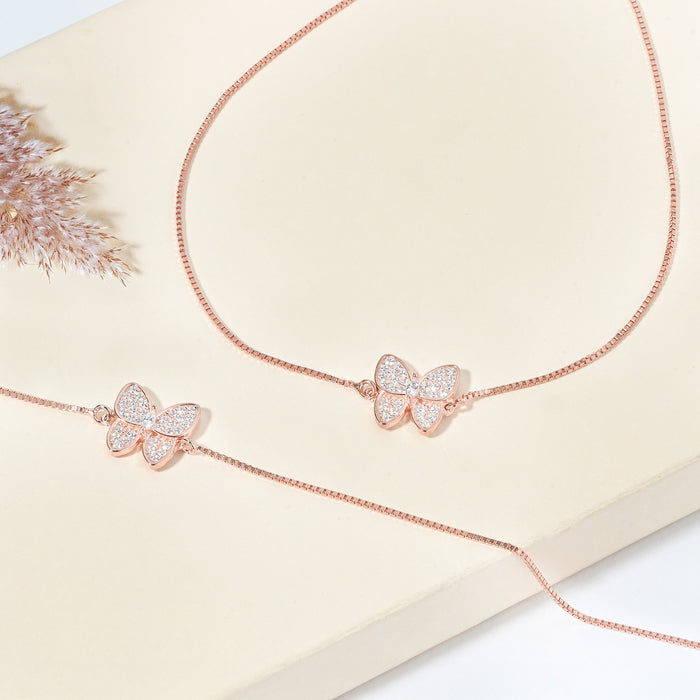 Butterfly CZ Silver Anklet