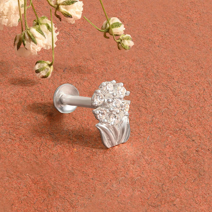 Chaand Phool Silver Nose Pin