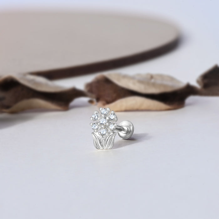 Chaand Phool Silver Nose Pin