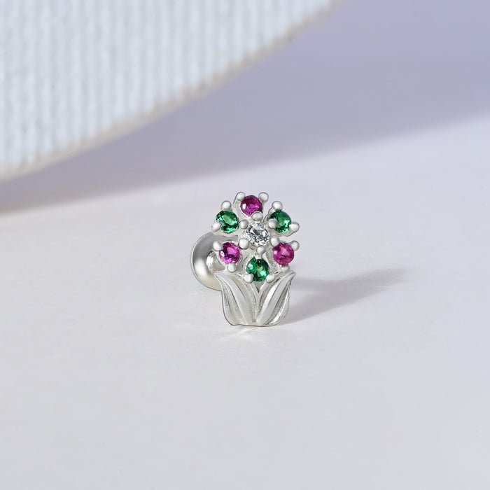Chaand Phool Silver Nose Pin