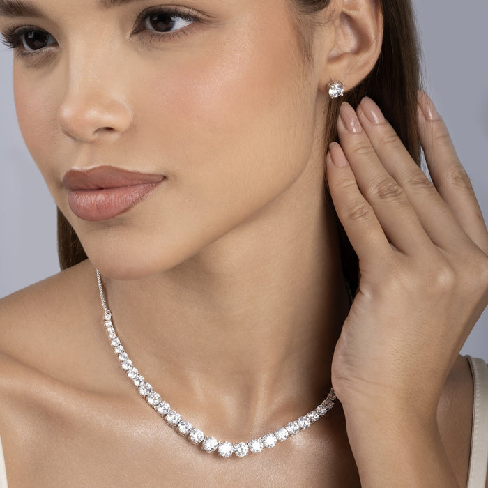 Classic Tennis Silver Necklace Set
