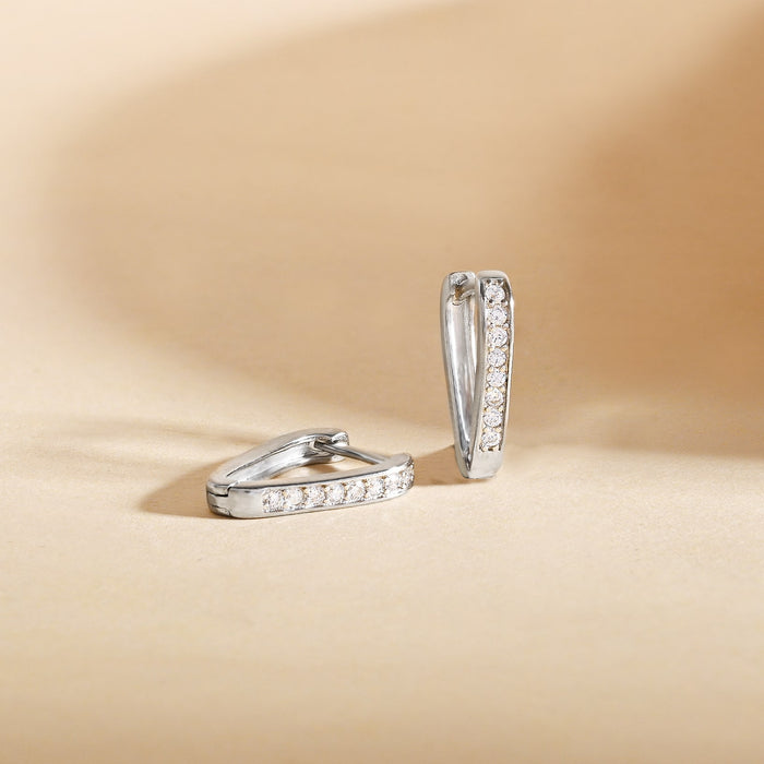 Classic Triangular CZ Silver Hoops