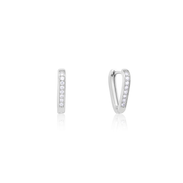 Classic Triangular CZ Silver Hoops
