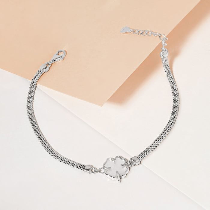 Clover Charm Mesh Silver Bracelet