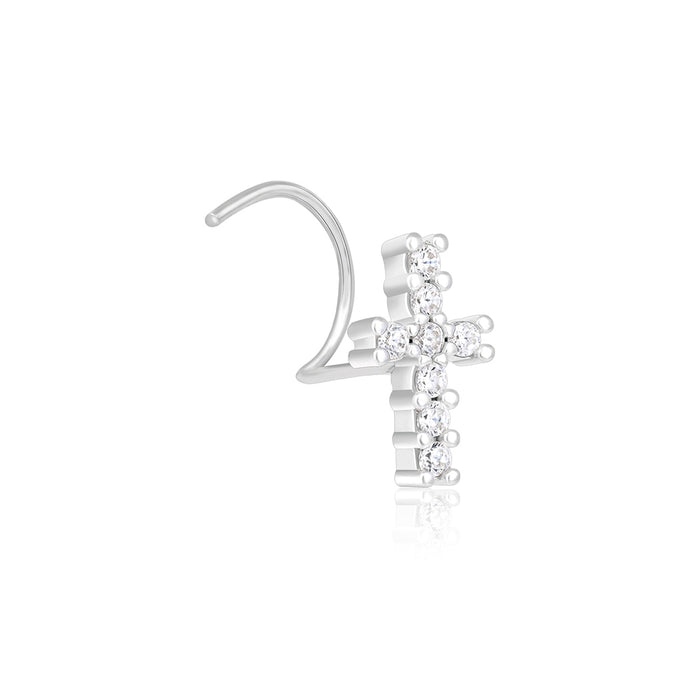Cross Charm Silver Nose Pin