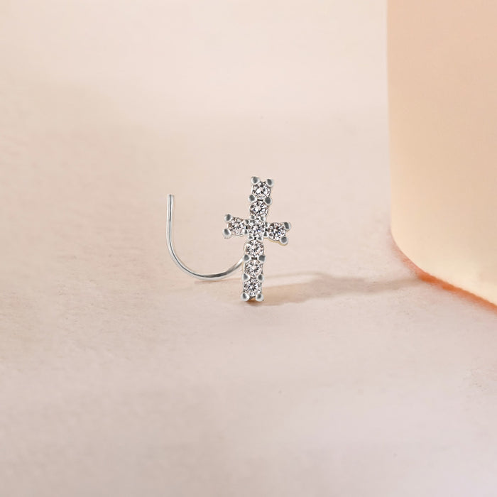 Cross Charm Silver Nose Pin