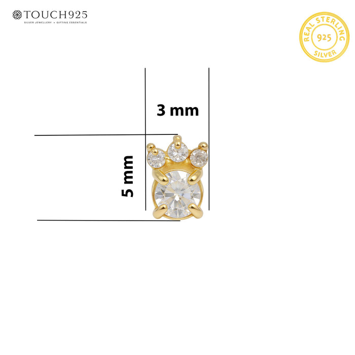 Crown Solitaire Silver Nose Pin