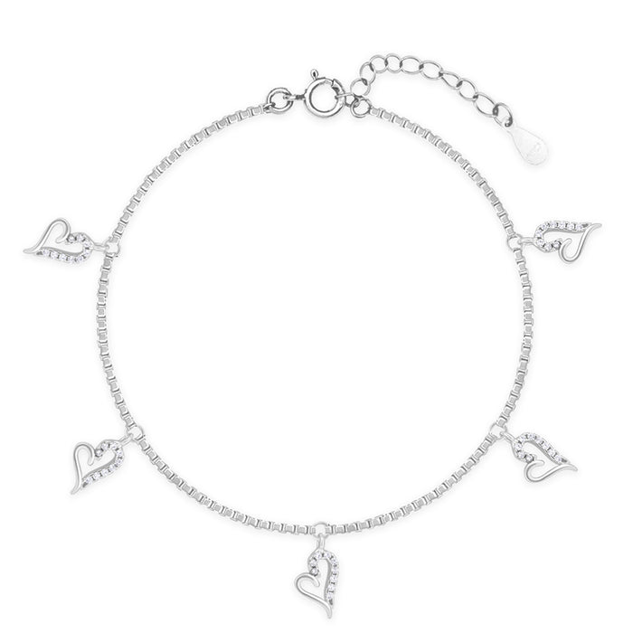 Cubic Chain Heart Charm Bracelet