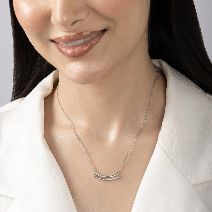 Curve Bar CZ Studded Chain Locket