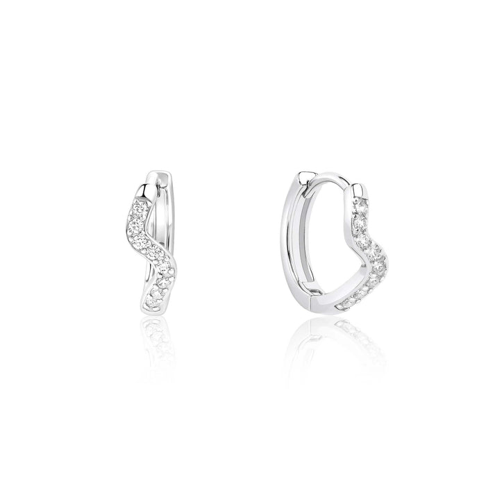 Curved CZ Silver Hoop Earrings