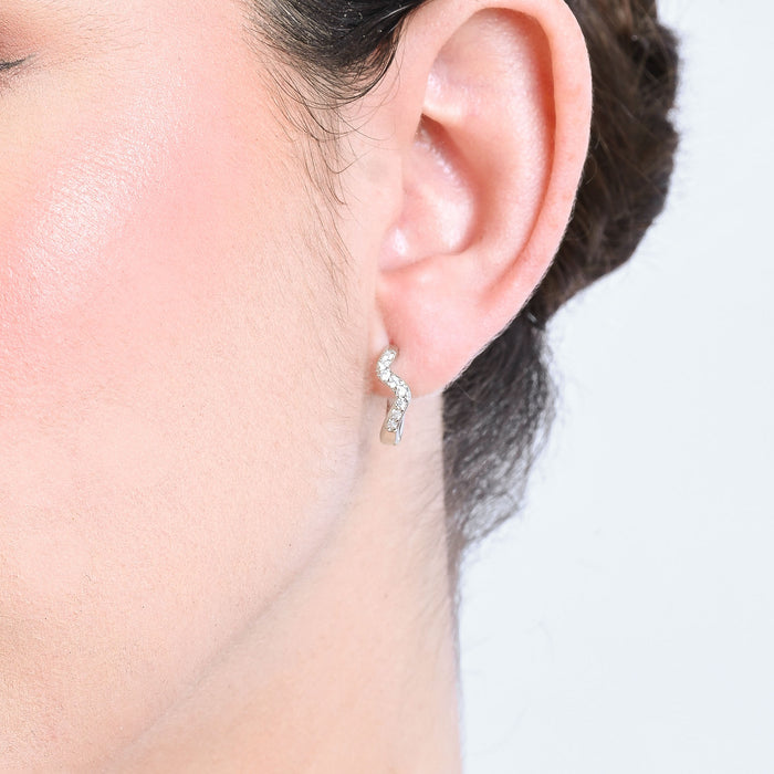 Curved CZ Silver Hoop Earrings