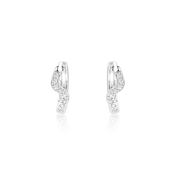 Curved CZ Silver Hoop Earrings
