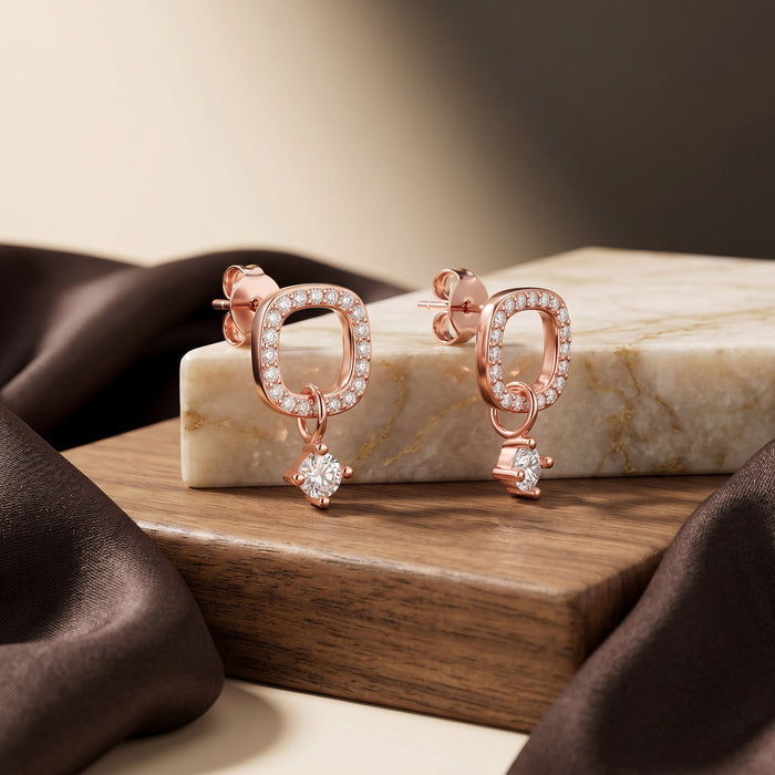CZ Drop Charm Stud Earrings