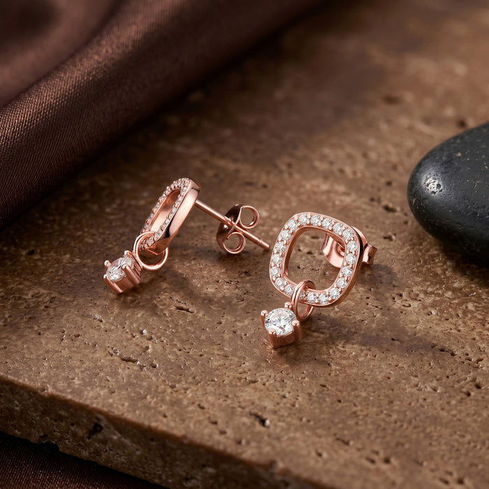 CZ Drop Charm Stud Earrings