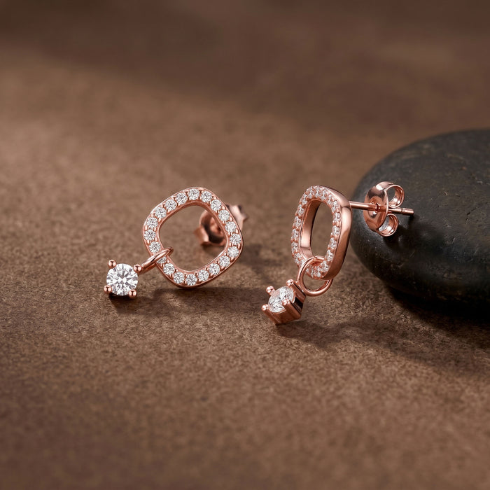 CZ Drop Charm Stud Earrings