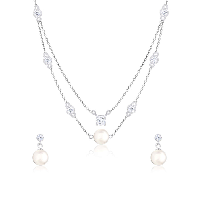 Double Layer Pearl Necklace Set