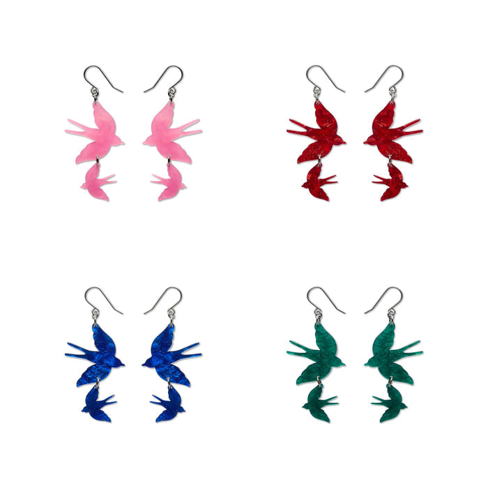 Double Swallow Drop Essential Earrings (Pink, Red, Blue, Green) - Erstwilder By Your Side (2026)