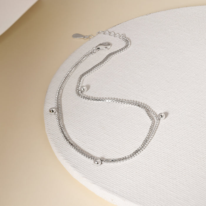 Dual Layer Bead Silver Anklet