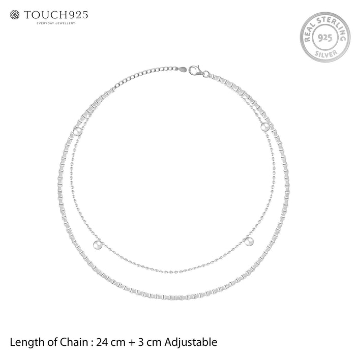 Dual Layer Bead Silver Anklet