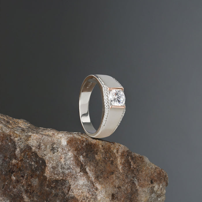 Dual Tone Solitaire Silver Ring