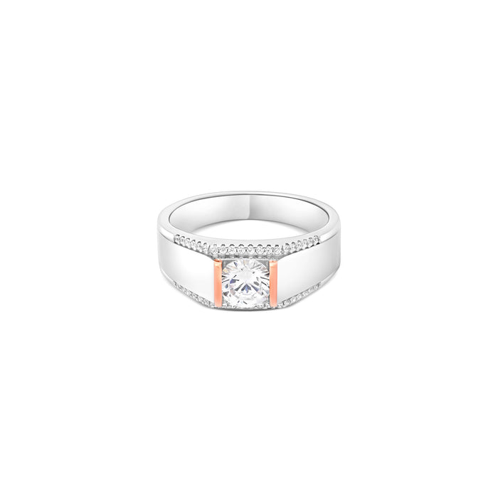 Dual Tone Solitaire Silver Ring