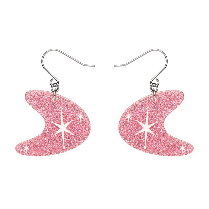 Erstwilder - Atomic Boomerang Glitter Drop Earrings - Pink