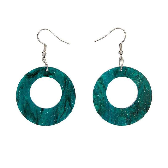Erstwilder - Circle Ripple Glitter Resin Drop Earrings - Emerald