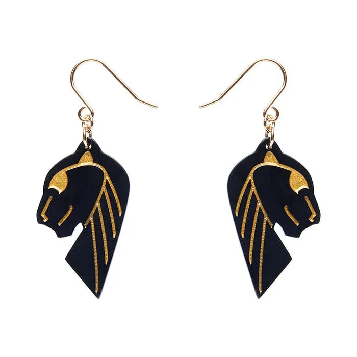 Erstwilder - Jaguar Solid Black Resin Drop Earrings - Gold