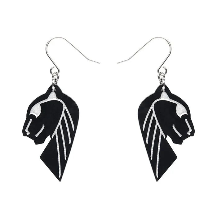 Erstwilder - Jaguar Solid Black Resin Drop Earrings - Silver
