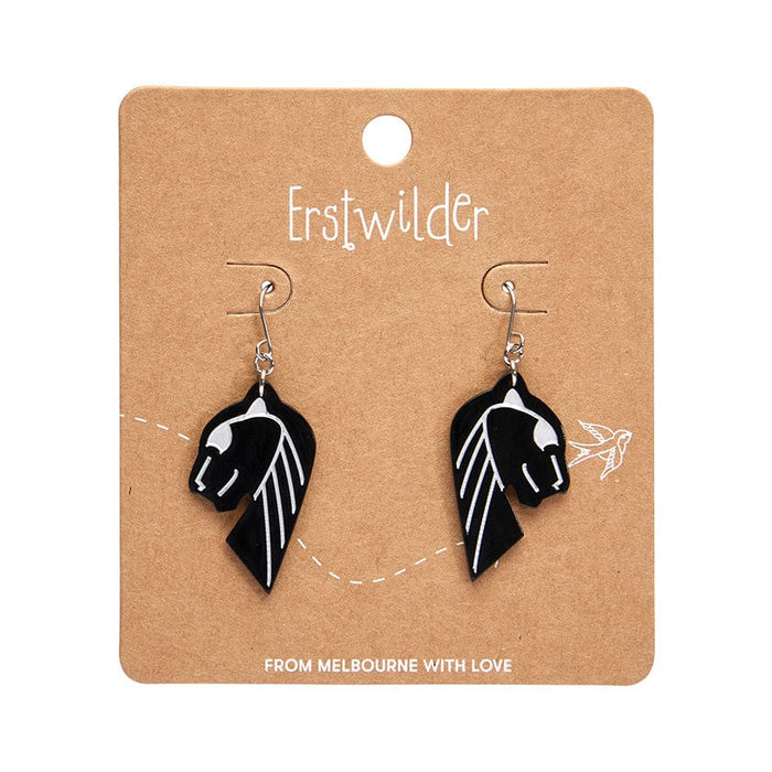 Erstwilder - Jaguar Solid Black Resin Drop Earrings - Silver