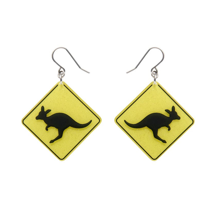 Erstwilder - Kangaroo Sign Drop Earrings - Yellow -  (Australiana 2025)