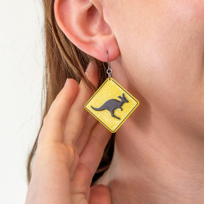 Erstwilder - Kangaroo Sign Drop Earrings - Yellow -  (Australiana 2025)