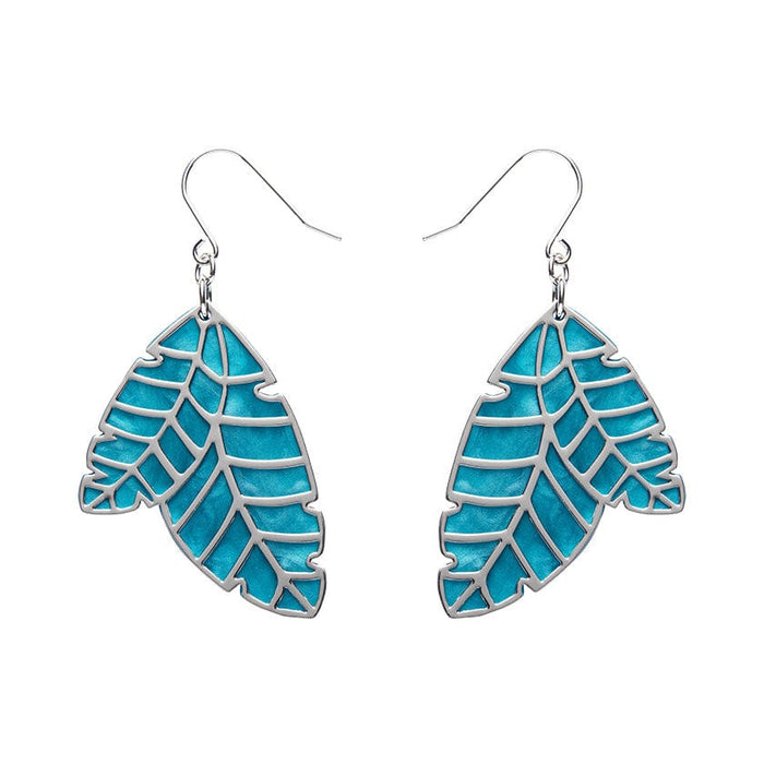 Erstwilder - Leaf Textured Emerald Resin Drop Earrings - Silver