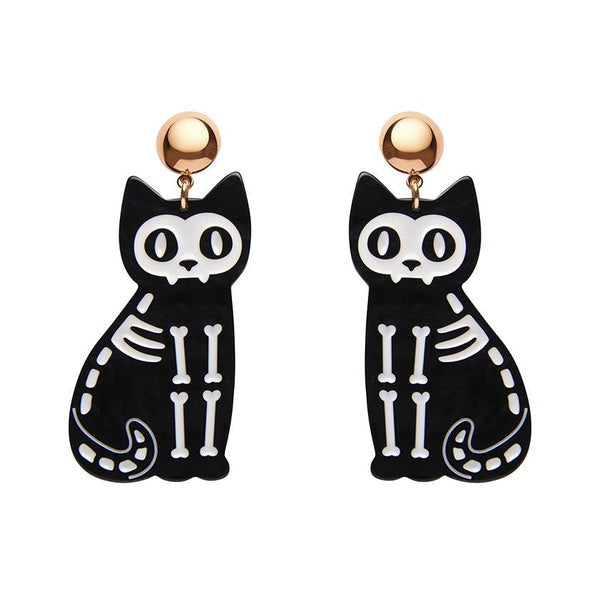 Erstwilder - Tabby Tombstone Skeleton Cat Ripple Statement Earrings - Black
