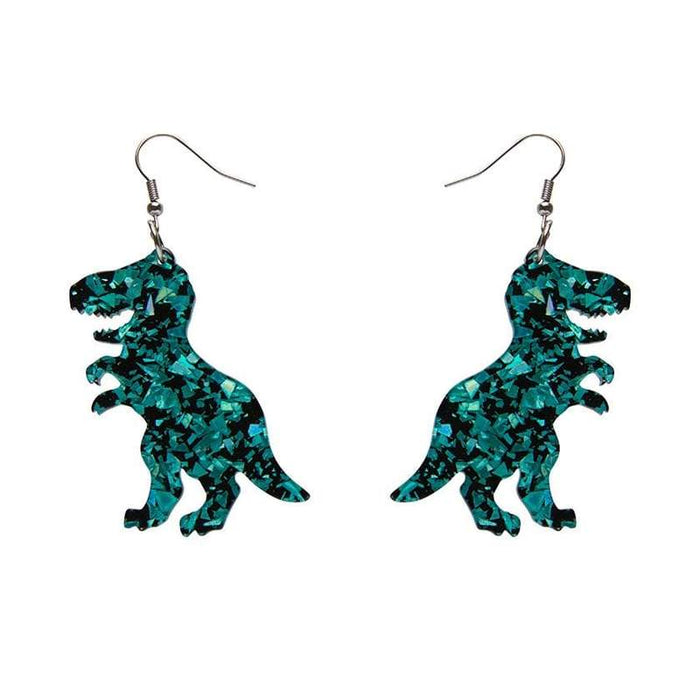 Erstwilder - Tyrannosaurus Chunky Glitter Resin Drop Earrings - Teal