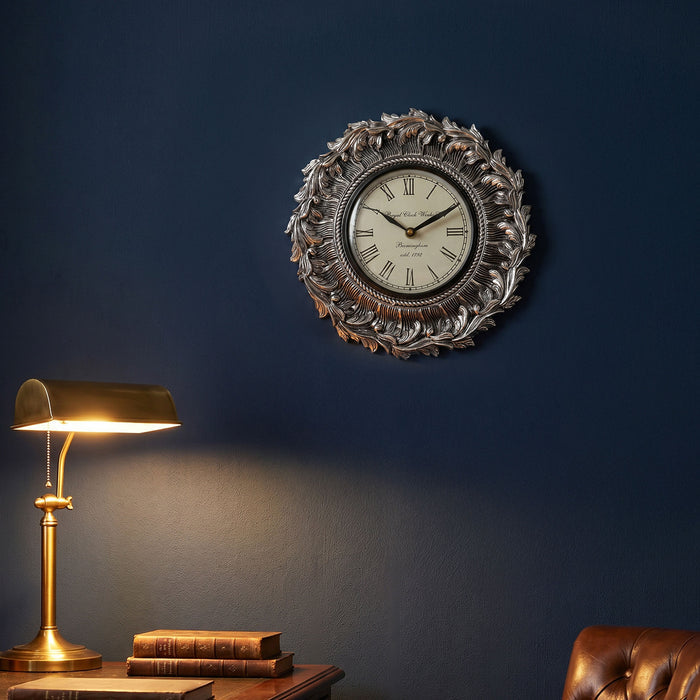 Feathered Leaf 999 Silver Circular Wall Clock