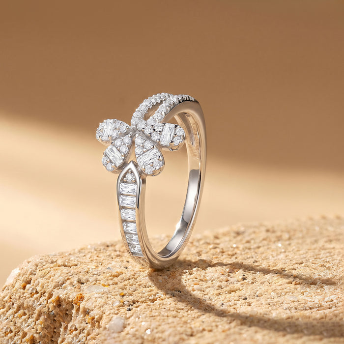 Floral Split Band Silver Ring