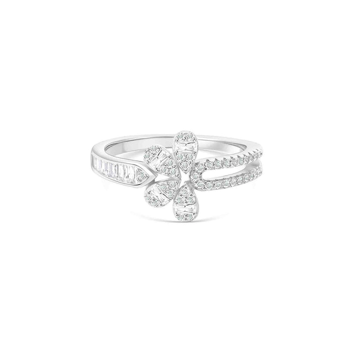 Floral Split Band Silver Ring