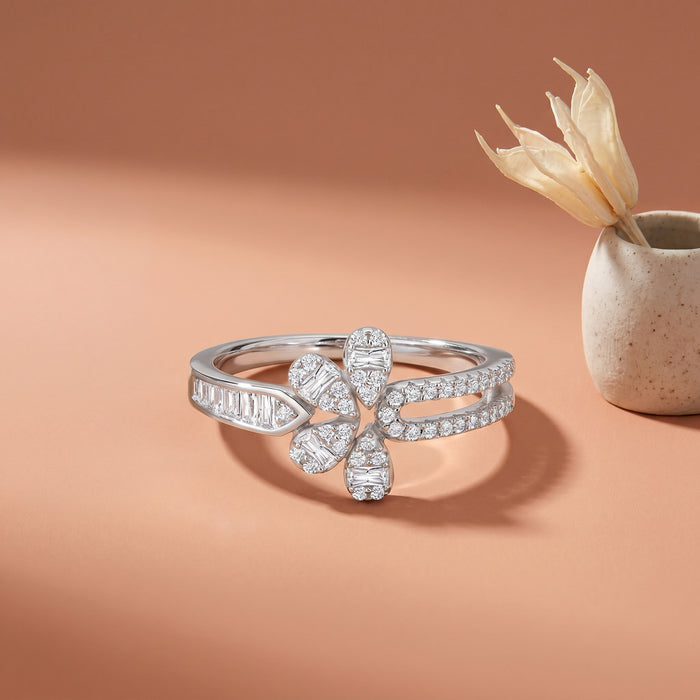 Floral Split Band Silver Ring
