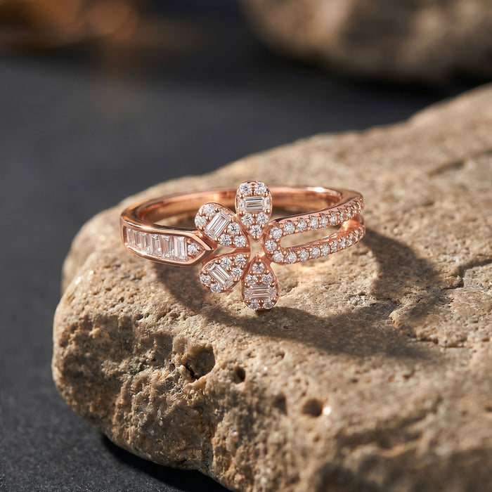 Floral Split Band Silver Ring