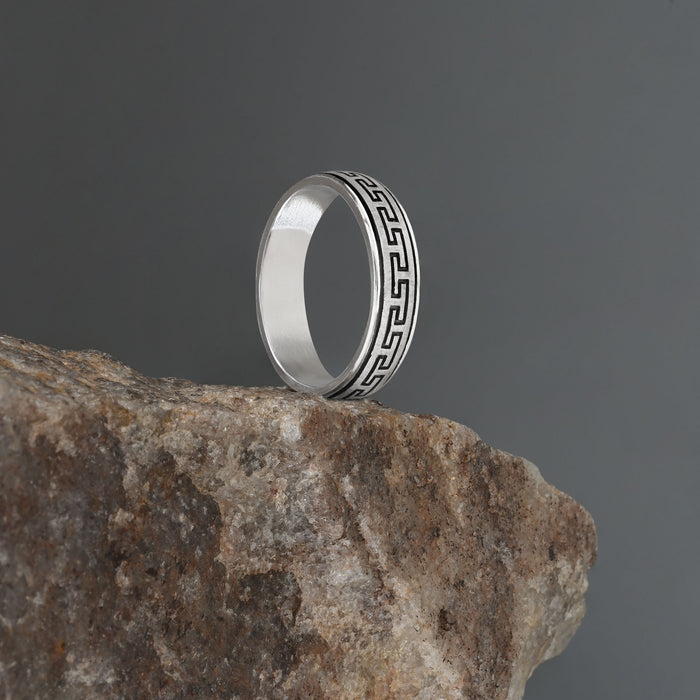 Greek Key Silver Band Ring