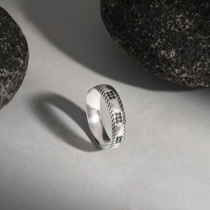 Gridline Textured Silver Ring