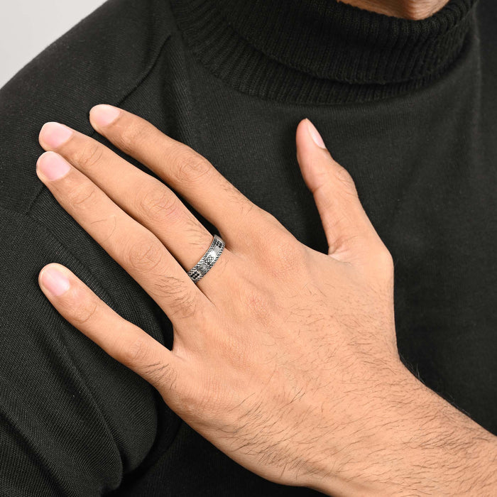 Gridline Textured Silver Ring