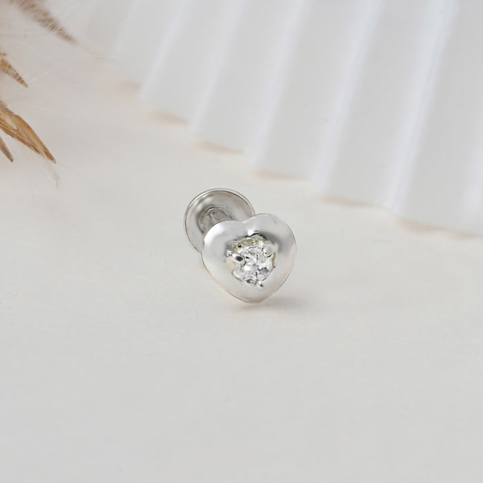 Heart-Bezel Sparkle Silver Nose Pin