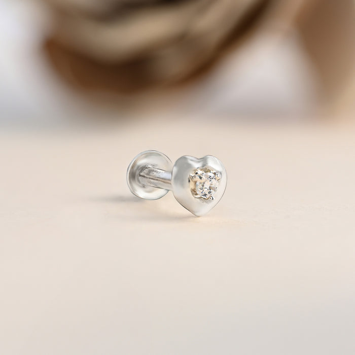 Heart-Bezel Sparkle Silver Nose Pin