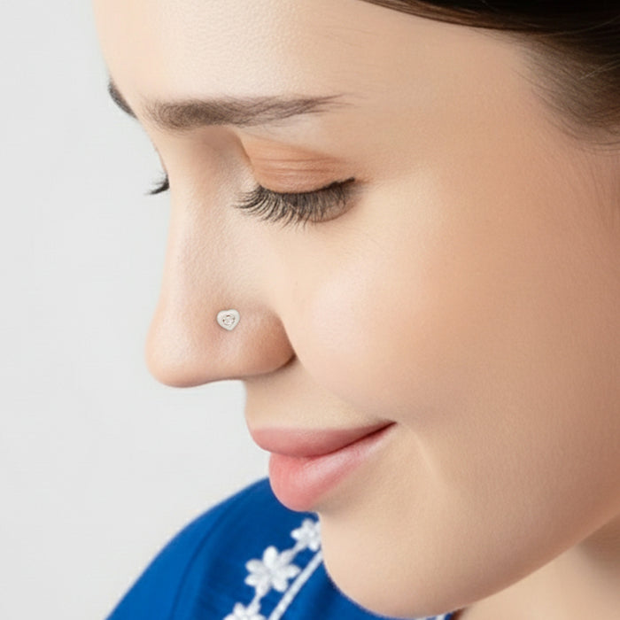 Heart-Bezel Sparkle Silver Nose Pin