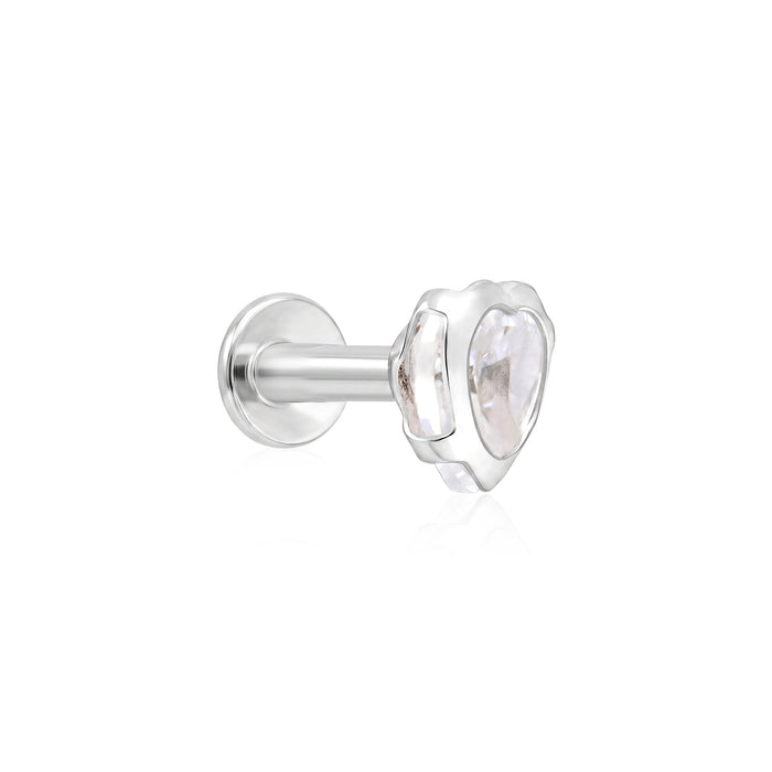 Heart Cut Solitaire Silver Stud Earring